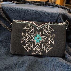 Black and Teal Embroidered Women's Bag.   B2